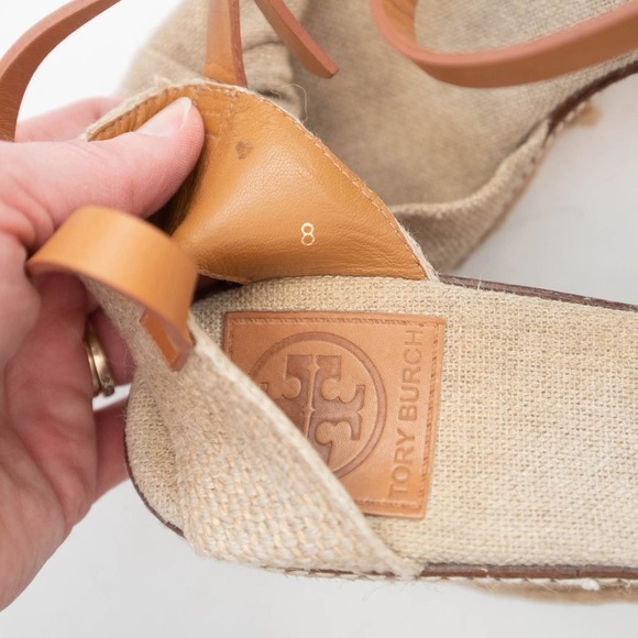 Tory Burch Gold Wash Macy Linen Espadrille Wedge Size 8 - Picture 10 of 10